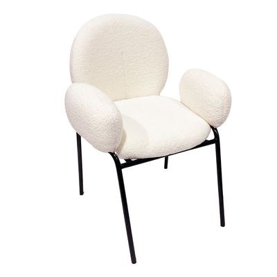 Maple Home Dining Chair Boucle Fabric Lamb Wool Low Arm Rounded Backrest Black Metal Legs Kitchen Lounge Living Office Restaurant Furniture