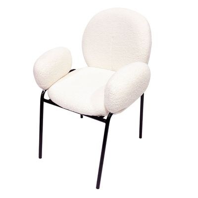 Maple Home Dining Chair Boucle Fabric Lamb Wool Low Arm Rounded Backrest Black Metal Legs Kitchen Lounge Living Office Restaurant Furniture - Image 3