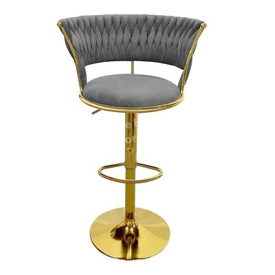 Maple Home Velvet Bar Stool Chair Metal Leg Adjustable High Backrest 360° Open Back Upholstered Seat Kitchen Home Office Bar Restuarant Furniture - Image 2