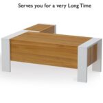 Mahmayi Moderno A01 L-Shaped Workstation Executive Desk with 2 Drawers, Heavy-Duty Legs, Ideal for Home and Office Modern Spacious Contrast Desktop - Light Walnut