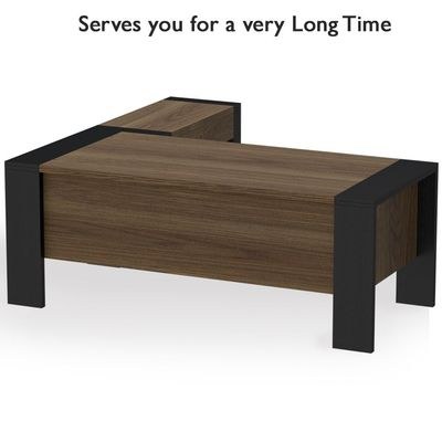 Mahmayi Moderno A01 L-Shaped Workstation Executive Desk with 2 Drawers, Heavy-Duty Legs, Ideal for Home and Office Modern Spacious Contrast Desktop - Black Zabrano - Image 3