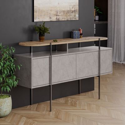 Mourah Hanley Console With Storage - Grey with Gold Effect/ Brown - 2 Years Warranty