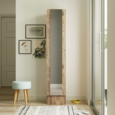 Home Canvas Iron Mirrored Shoe Cabinet Pine finish - Image 2