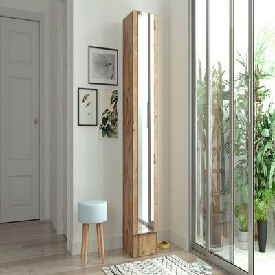 Home Canvas Iron Mirrored Shoe Cabinet Pine finish - Image 3