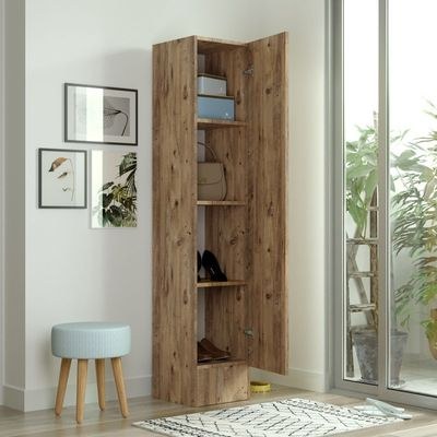 Home Canvas Iron Mirrored Shoe Cabinet Pine finish - Image 4