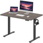 Flexispot Electric Standing Desk, 122 x 65cm Adjustable Height Desk with Sturdy Anti-Rust Steel Frame, Spacious Desktop Memory Control Panel - Ideal for Home and Office - Whiteriver Grey Oak