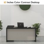 Mahmayi Modern Noce 1825 L-Shaped Executive Desk, Spacious and Stylish Office Workstation with Storage, Wooden Table with Durable Melamine Finish Ideal for Home and Office - Black and Grey