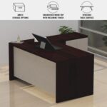 Mahmayi Modern Noce 1825 L-Shaped Executive Desk, Spacious and Stylish Office Workstation with Storage, Wooden Table with Durable Melamine Finish Ideal for Home and Office - Dark Walnut with Grey