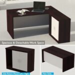 Mahmayi Modern Noce 1825 L-Shaped Executive Desk, Spacious and Stylish Office Workstation with Storage, Wooden Table with Durable Melamine Finish Ideal for Home and Office - Dark Walnut with Grey