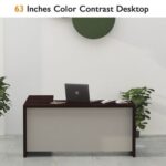 Mahmayi Modern Noce 1825 L-Shaped Executive Desk, Spacious and Stylish Office Workstation with Storage, Wooden Table with Durable Melamine Finish Ideal for Home and Office - Dark Walnut with Grey