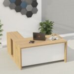 Mahmayi Modern Noce 1825 L-Shaped Executive Desk, Spacious and Stylish Office Workstation with Storage, Wooden Table with Durable Melamine Finish Ideal for Home and Office - Light Imperia with White