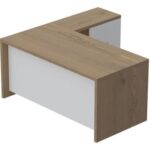 Mahmayi Modern Noce 1825 L-Shaped Executive Desk, Spacious and Stylish Office Workstation with Storage, Wooden Table with Durable Melamine Finish Ideal for Home and Office - Light Imperia with White