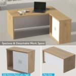 Mahmayi Modern Noce 1825 L-Shaped Executive Desk, Spacious and Stylish Office Workstation with Storage, Wooden Table with Durable Melamine Finish Ideal for Home and Office - Light Imperia with White