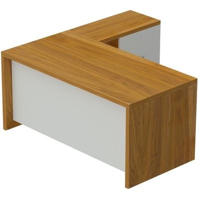 Mahmayi Modern Noce 1825 L-Shaped Executive Desk, Spacious and Stylish Office Workstation with Storage, Wooden Table with Durable Melamine Finish Ideal for Home and Office - Light Walnut with White - Image 2