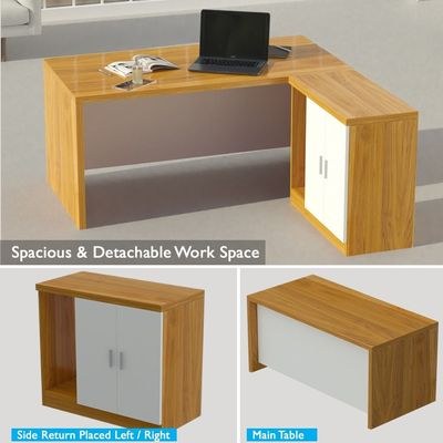 Mahmayi Modern Noce 1825 L-Shaped Executive Desk, Spacious and Stylish Office Workstation with Storage, Wooden Table with Durable Melamine Finish Ideal for Home and Office - Light Walnut with White - Image 4