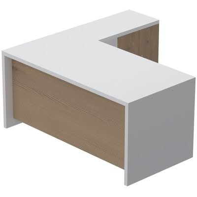 Mahmayi Modern Noce 1825 L-Shaped Executive Desk, Spacious and Stylish Office Workstation with Storage, Wooden Table with Durable Melamine Finish Ideal for Home and Office - White with Light Imperia - Image 2