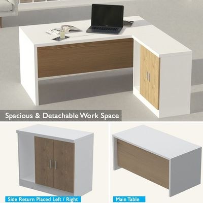 Mahmayi Modern Noce 1825 L-Shaped Executive Desk, Spacious and Stylish Office Workstation with Storage, Wooden Table with Durable Melamine Finish Ideal for Home and Office - White with Light Imperia - Image 4