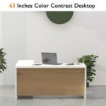 Mahmayi Modern Noce 1825 L-Shaped Executive Desk, Spacious and Stylish Office Workstation with Storage, Wooden Table with Durable Melamine Finish Ideal for Home and Office - White with Light Imperia