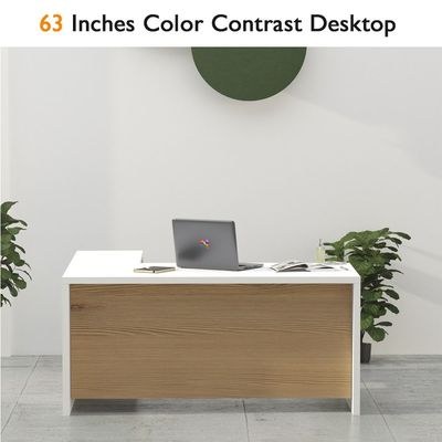 Mahmayi Modern Noce 1825 L-Shaped Executive Desk, Spacious and Stylish Office Workstation with Storage, Wooden Table with Durable Melamine Finish Ideal for Home and Office - White with Light Imperia - Image 5
