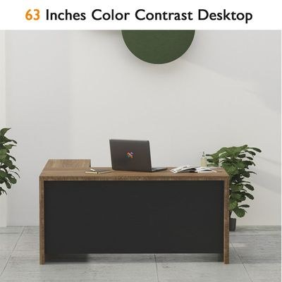 Mahmayi Modern Noce 1825 L-Shaped Executive Desk, Spacious and Stylish Office Workstation with Storage, Wooden Table with Durable Melamine Finish Ideal for Home and Office - Zabrano with Black - Image 5