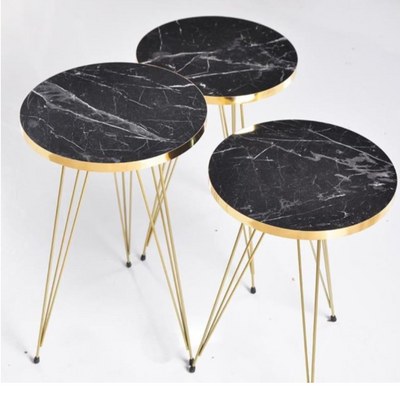 LHFHOMT- Round Coffee table set Nesting Coffee Table Set of 3 Pieces, Wooden Top, for Living Room, Balcony, Sofa Side - Image 4