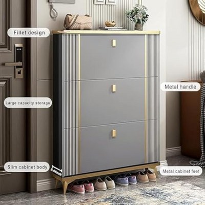 LHFHOMT Wooden Shoe Cabinet to Organize the Shoes – Sturdy Shoe Cabinet With 3 Flip Doors - Image 2