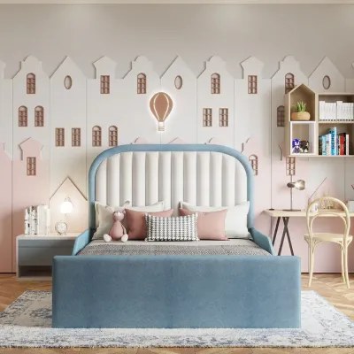Little Saddle Kids Bed W 160 x L 200-Velvet Blue with 1-Year Warranty