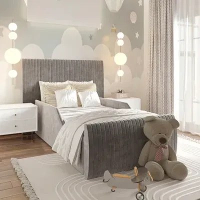 Tiana Kids Bed W 135 x L 190-Velvet Silver with 1-Year Warranty