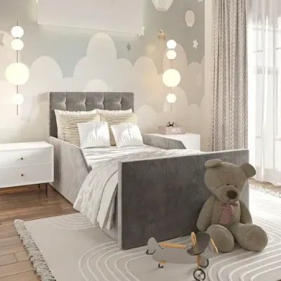 Banzai Kids Bed W 140 x L 200-Velvet Silver with 1-Year Warranty