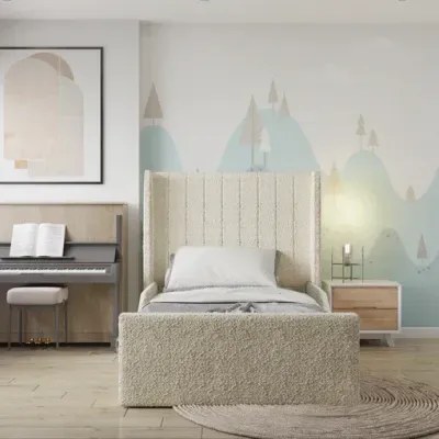 Aqua Kids Bed W 140 x L 190-Boucle White with 1-Year Warranty