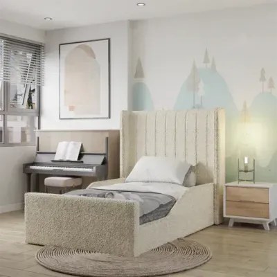 Aqua Kids Bed W 140 x L 190-Boucle White with 1-Year Warranty - Image 2