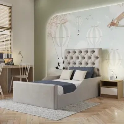 Sweet Dreams Chesterfield Kids Bed W 160 x L 190-Velvet Ivory with 1-Year Warranty - Image 2