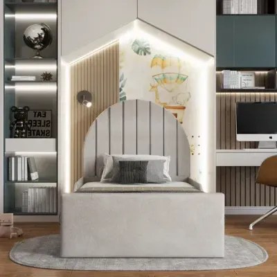 Serene Curved Kids Bed W 140 x L 200-Velvet Ivory with 1-Year Warranty