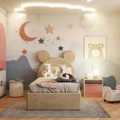 Mickey Mouse Kids Bed W 150 x L 200-Velvet Beige with 1-Year Warranty