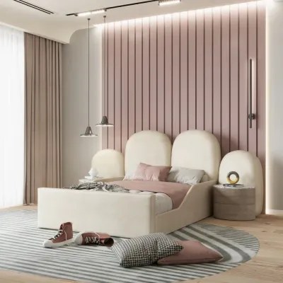Bumbo Bedframe W 160 x L 200-Velvet White with 1-Year Warranty