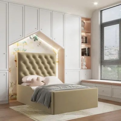 Sophia Bedframe W 140 x L 190-Velvet Beige with 1-Year Warranty