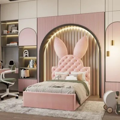 Churchill Bunny Kids Bed W 90 x L 190-Pink with 1-Year Warranty - Image 2