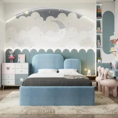Snooze Haven Kids Bed W 140 x L 200-Velvet Blue with 1-Year Warranty