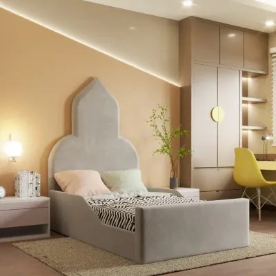 Castle Kids Bed W 120 x L 190-Velvet Ivory with 1-Year Warranty - Image 2