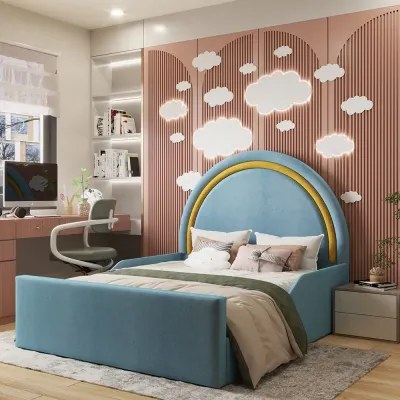 Serenity Kids Bed W 120 x L 190-Velvet Blue with 1-Year Warranty - Image 2