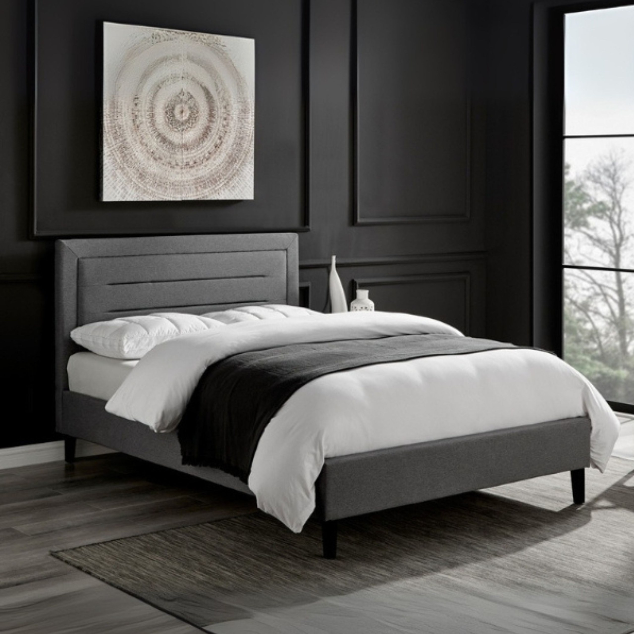 Cozy Retreat Upholstered King Size Bed (180 X 200 CM) Grey Color
