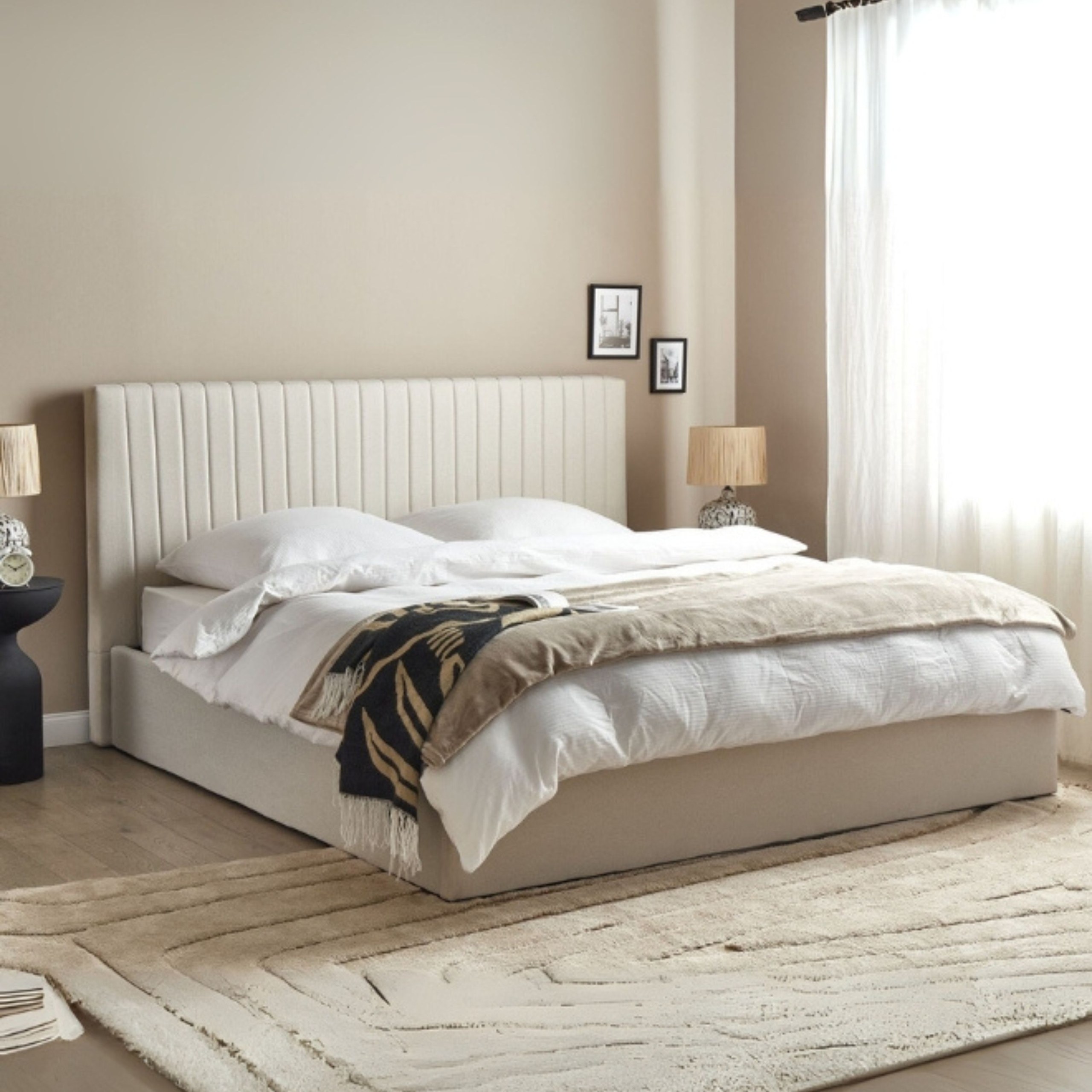 Dream Drape Upholstered Single Size Bed (90 X 200 CM) Dark Beige Color