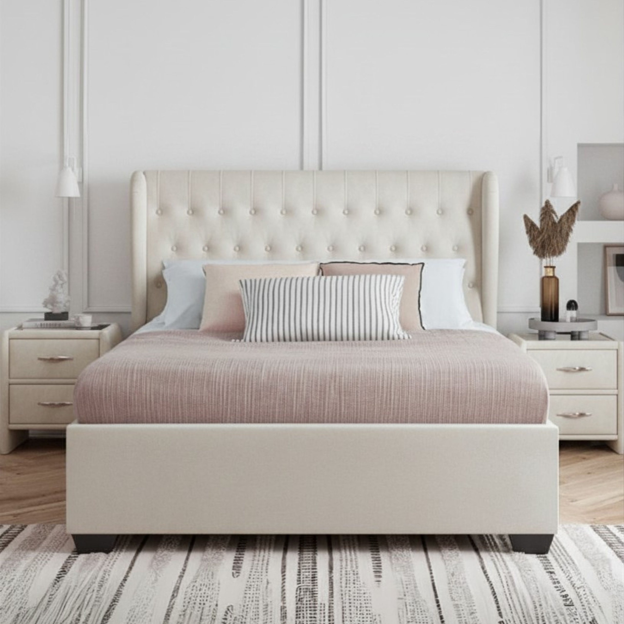 Dusk Duvet Upholstered Large Twin Size Bed (140 X 200 CM) Beige Color
