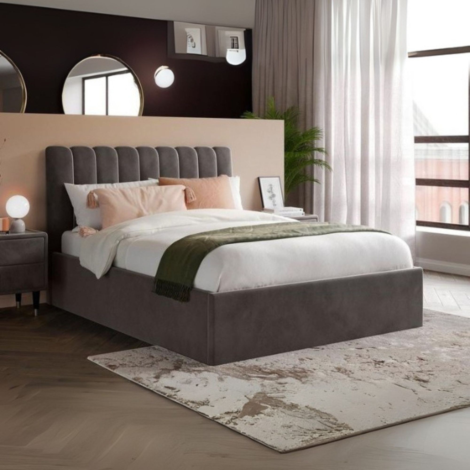 Ember Eclipse Upholstered King Size Bed (180 X 200 CM) Dark Brown Chocolate Color