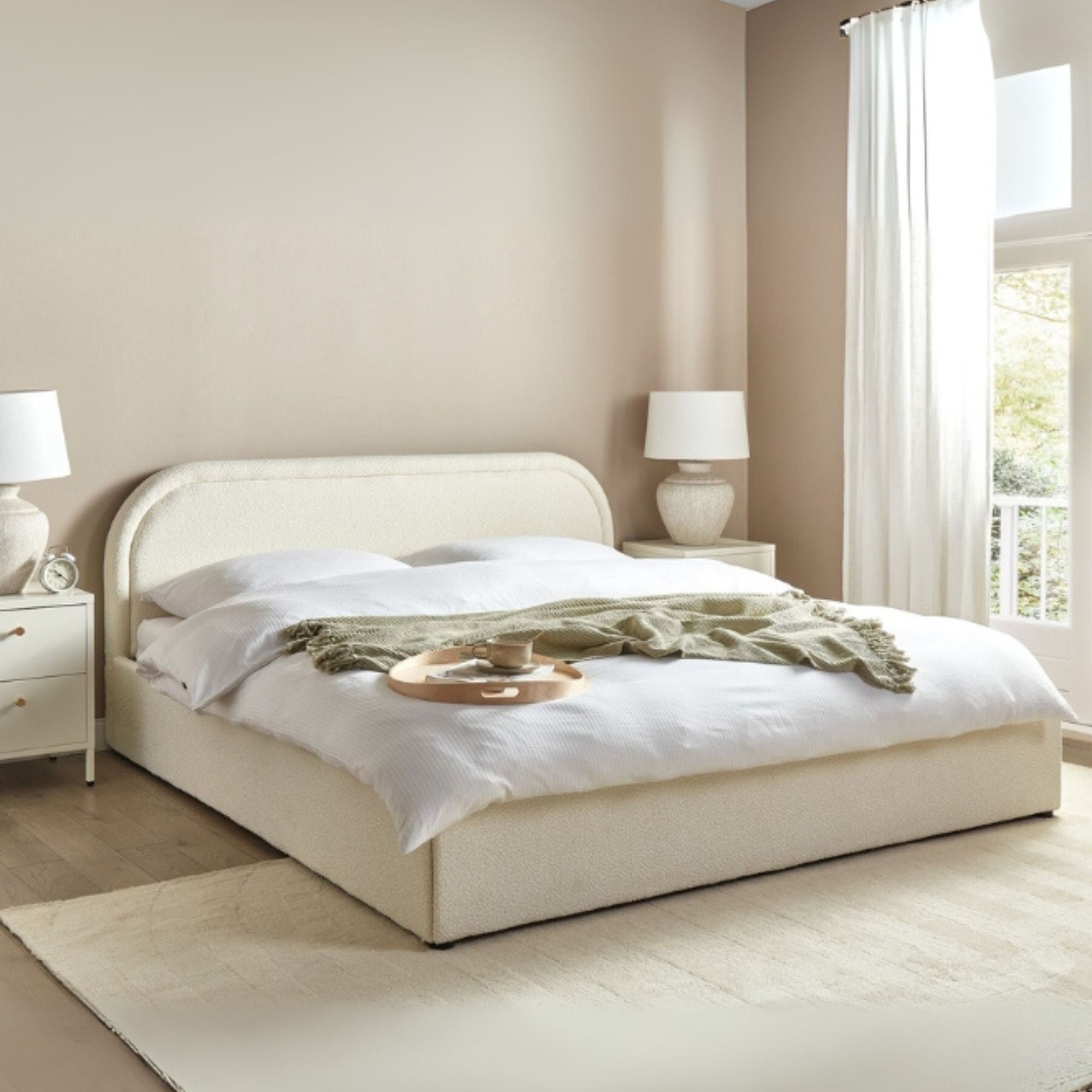 Ember Enclave Upholstered Premium Single Size Bed (90 X 190 CM) Beige Color