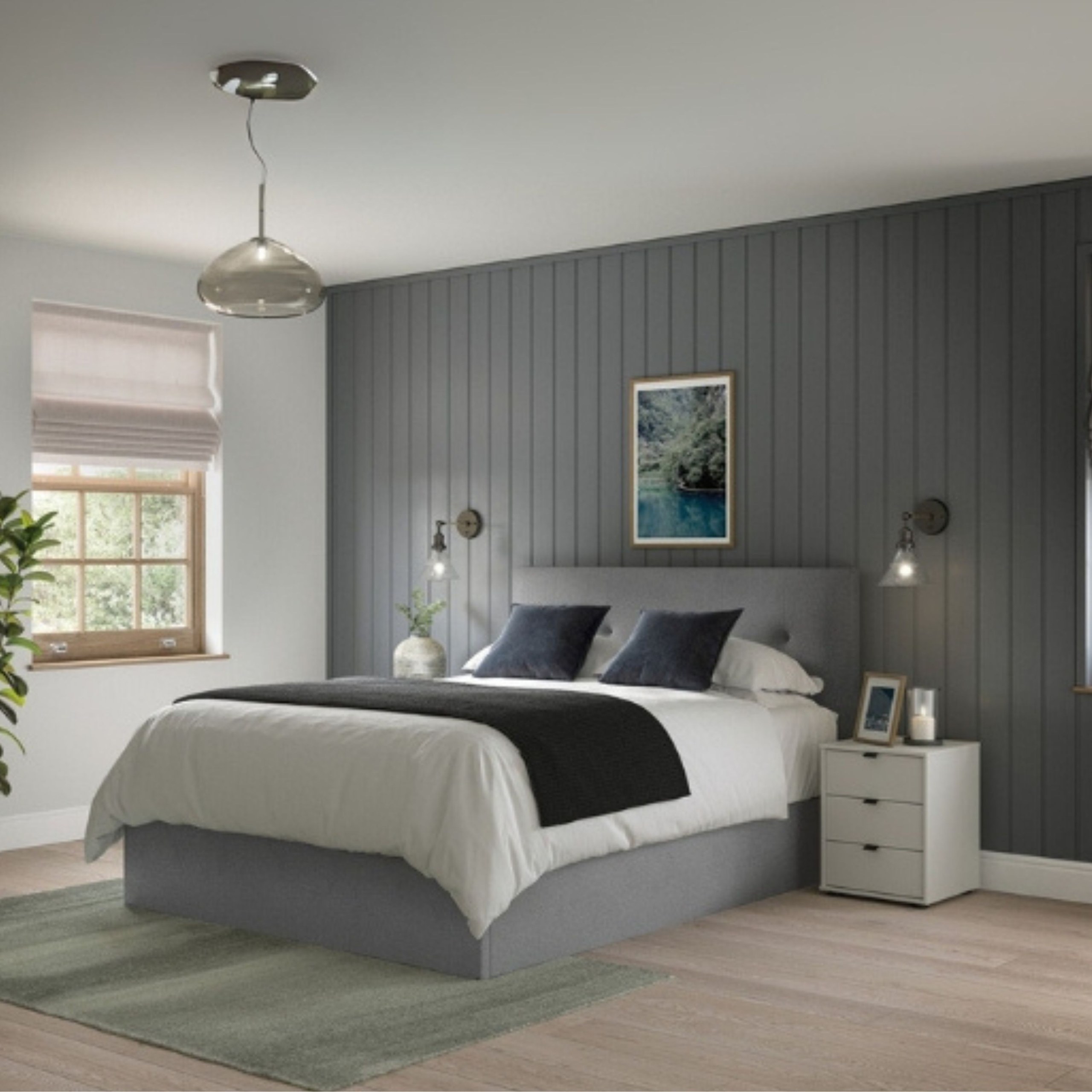 Emperial Trance Tufted Upholstered Queen Size Bed (150 X 190 CM) Grey Color