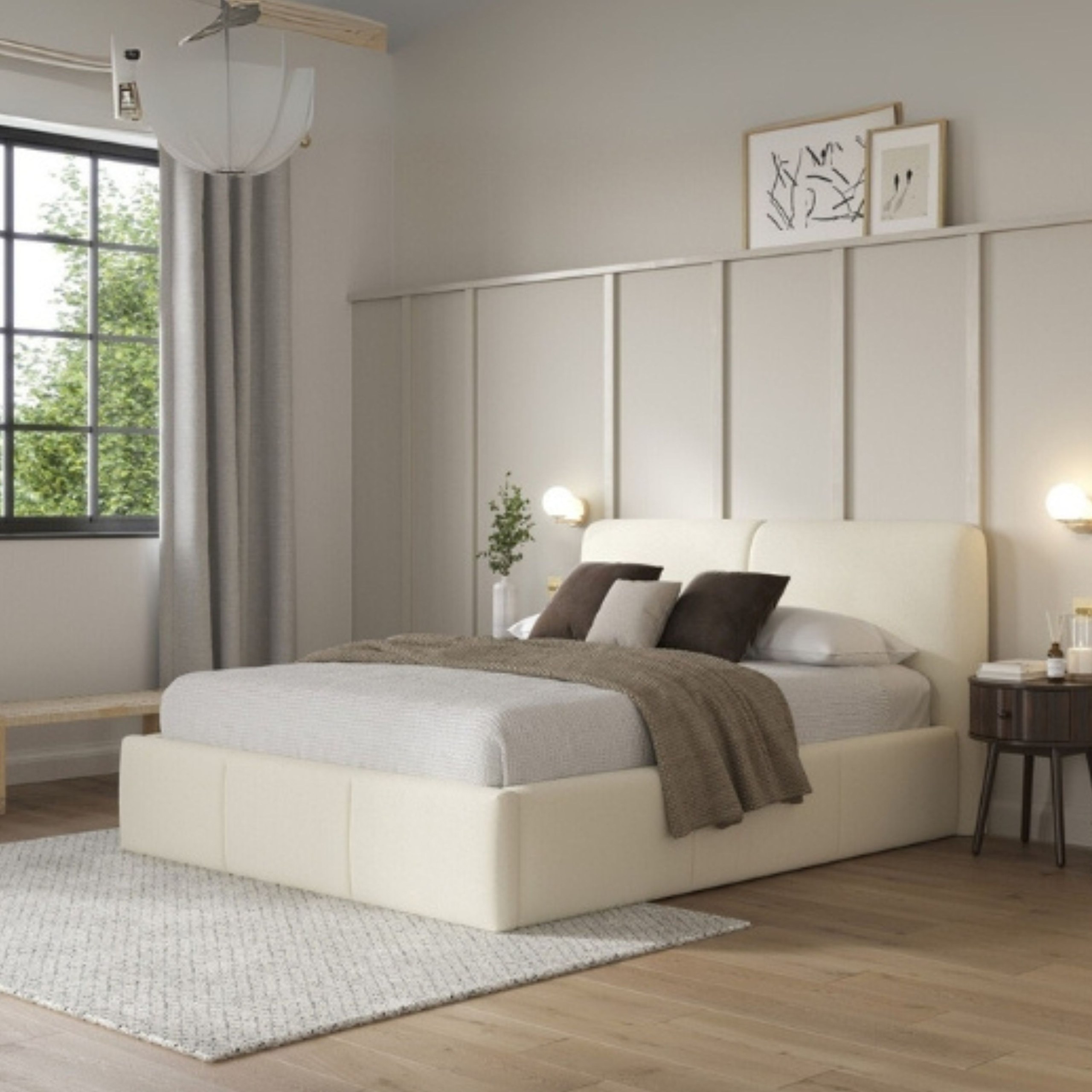Eternity Upholstered Premium Single Size Bed (90 X 200 CM) Beige Color