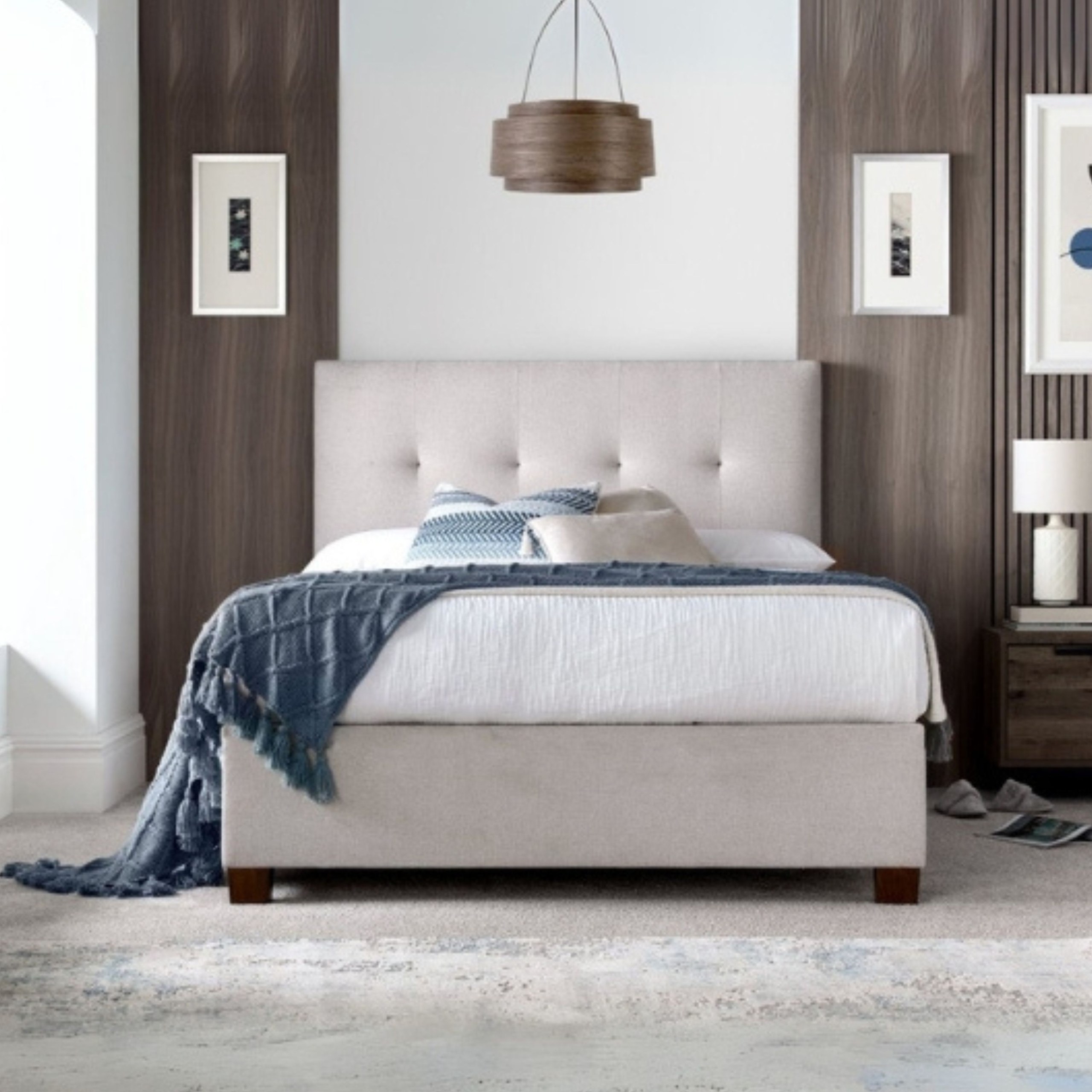 Florence Comfort Tufted Upholstered King Size Bed (180 X 190 CM) Dark Beige Color