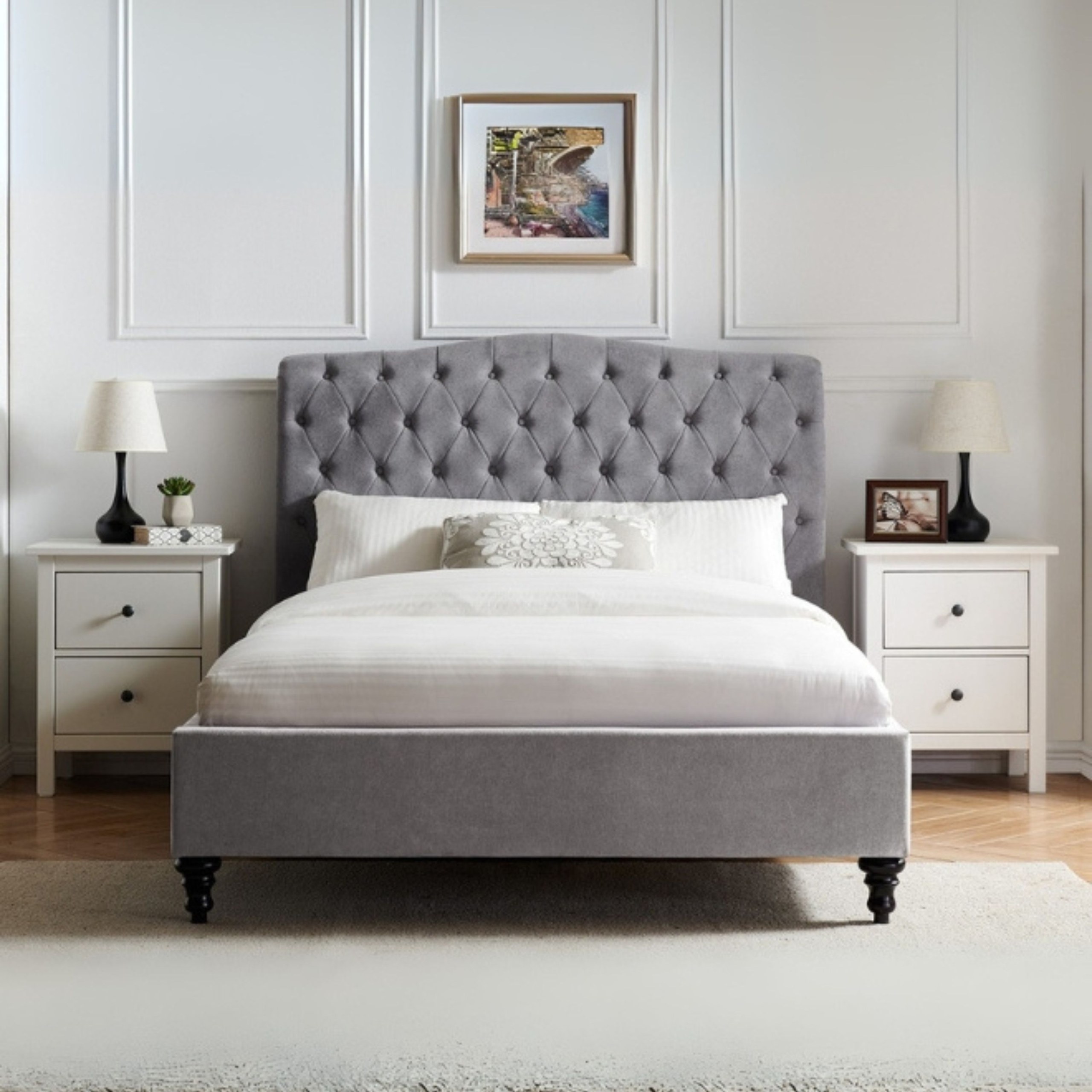 Harbor Haven Tufted Upholstered Super King Size Bed (200 X 200 CM) Grey Color - Image 2