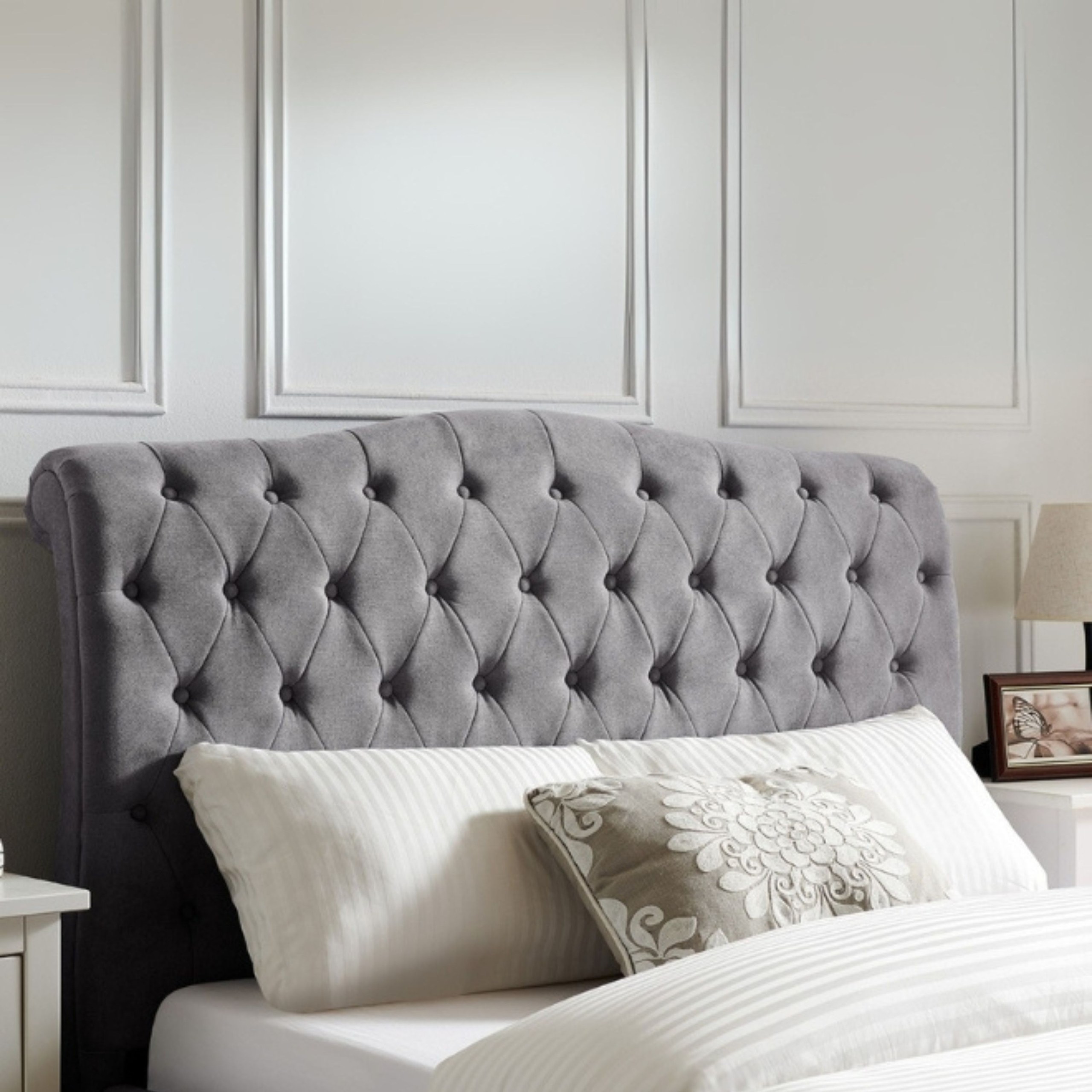 Harbor Haven Tufted Upholstered Super King Size Bed (200 X 200 CM) Grey Color - Image 3